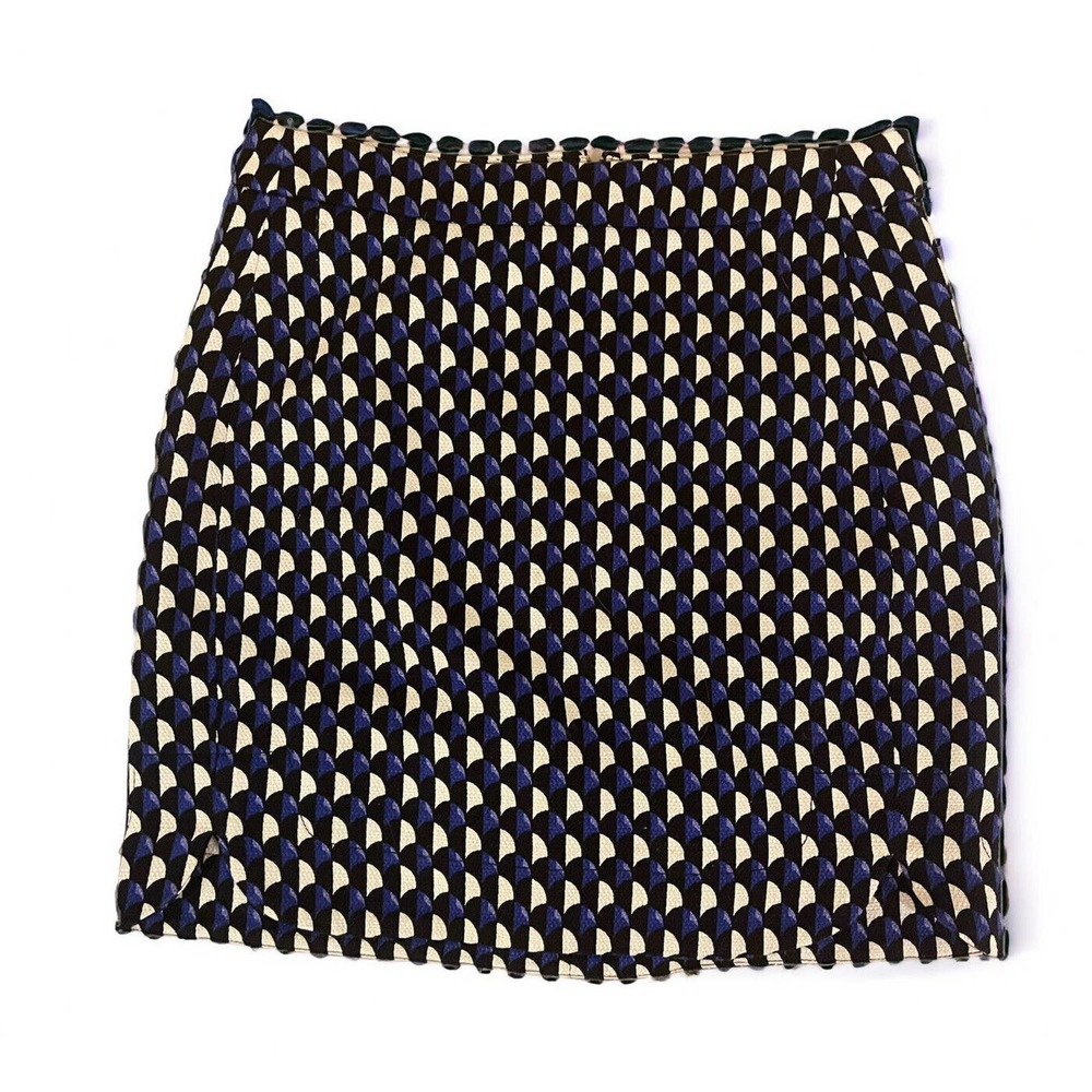 Womens JCrew Blue Black Skirt Short Size 00 Pattern Business Preppy Classic Work